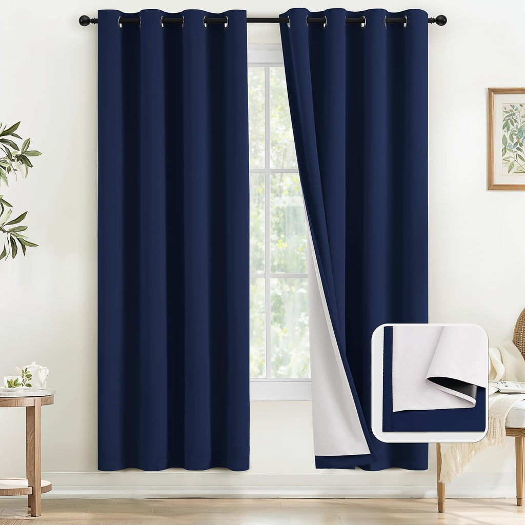 COSVIYA Grommet Blackout Room Darkening Navy Blue Curtains 84 inch Length