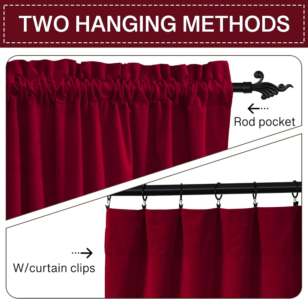 StangH Theater Red Velvet Curtains for Living Room Christmas Decor 2 Panels