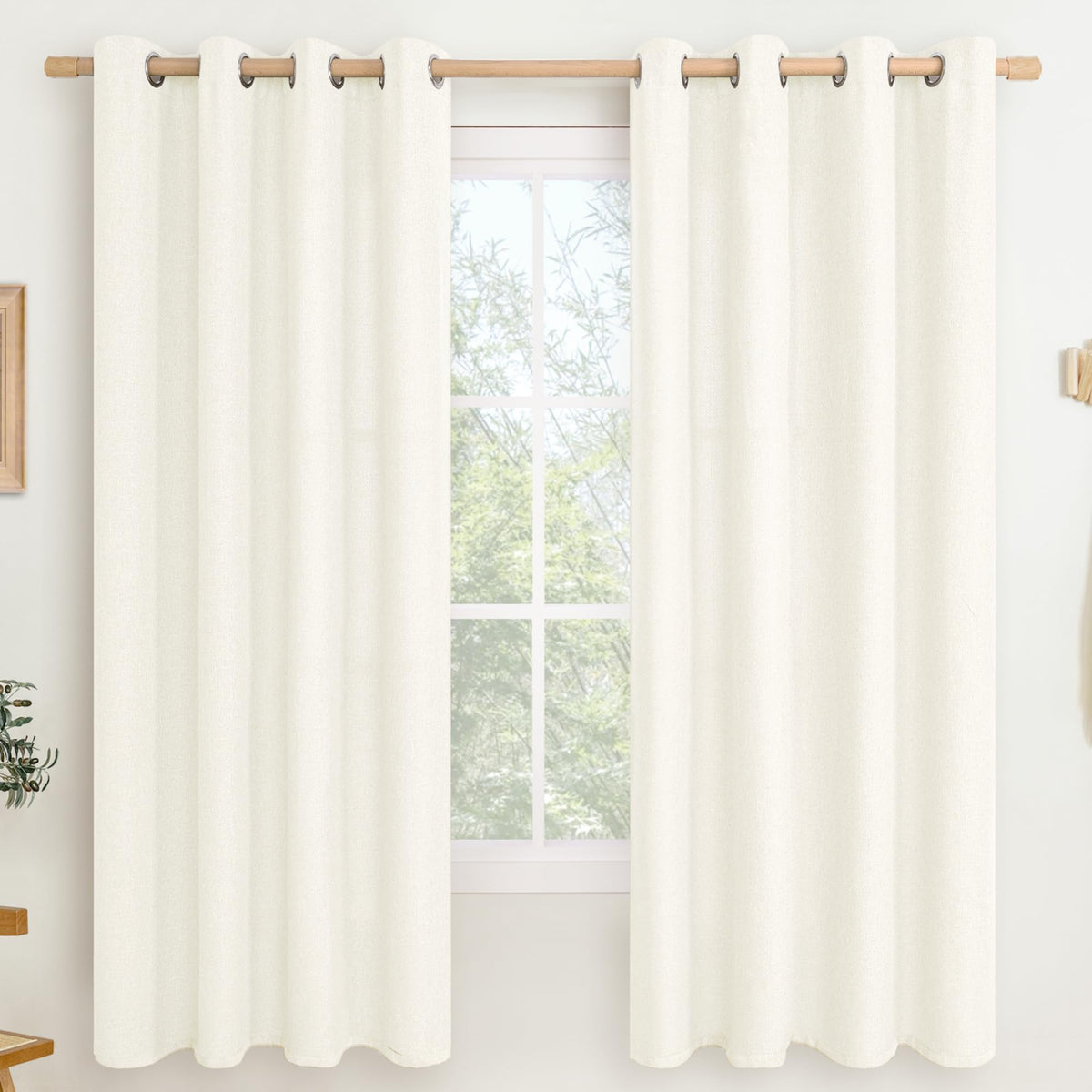 LAMIT 90 Inch Long Oatmeal Linen Curtains for Living Room 2 Panels