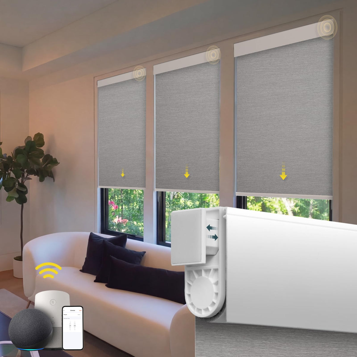 Motorized Blinds No Drill Automatic Blinds for Windows Cordless Roller Shades Electric Blinds with Remote Control Smart Blinds (White, 34.5 x 72)