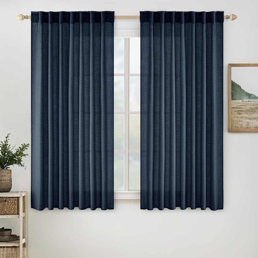 MIULEE Natural White Linen Curtains 52x96 Inch Long 2 Panels for Bedroom