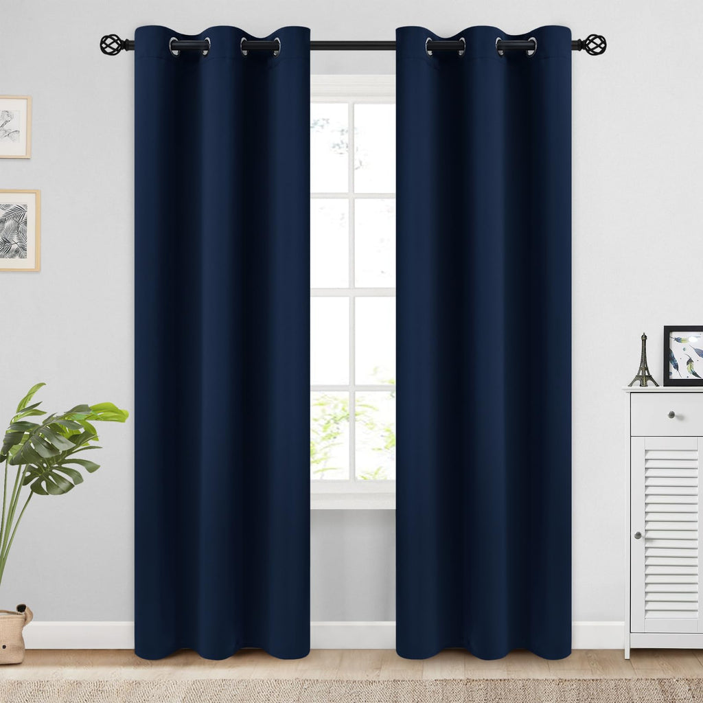 COSVIYA Grommet Blackout Room Darkening Navy Blue Curtains 84 inch Length
