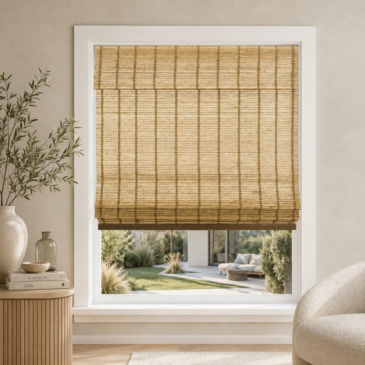 CHICOLOGY Cordless Bamboo Roman Shade, Light Filtering, Squirrel 36"x64"