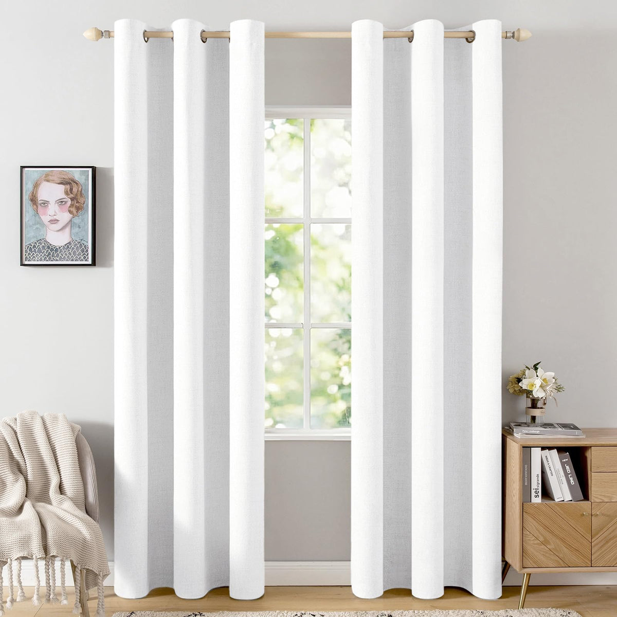MIULEE 100% Blackout Linen Curtains for Bedroom 52x84 Inches Dusty Blue