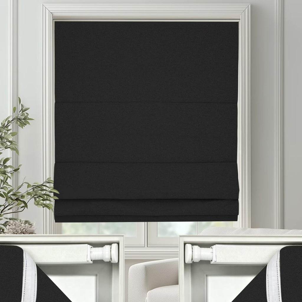 Changshade No Drill Roman Shades Cordless Blinds Blackout for Indoor Windows, Room Darkening Black Out Tension Rod No Hardware No Tools Inside Mount, Shade Size 27 Inches Wide 64 Inches High, Beige