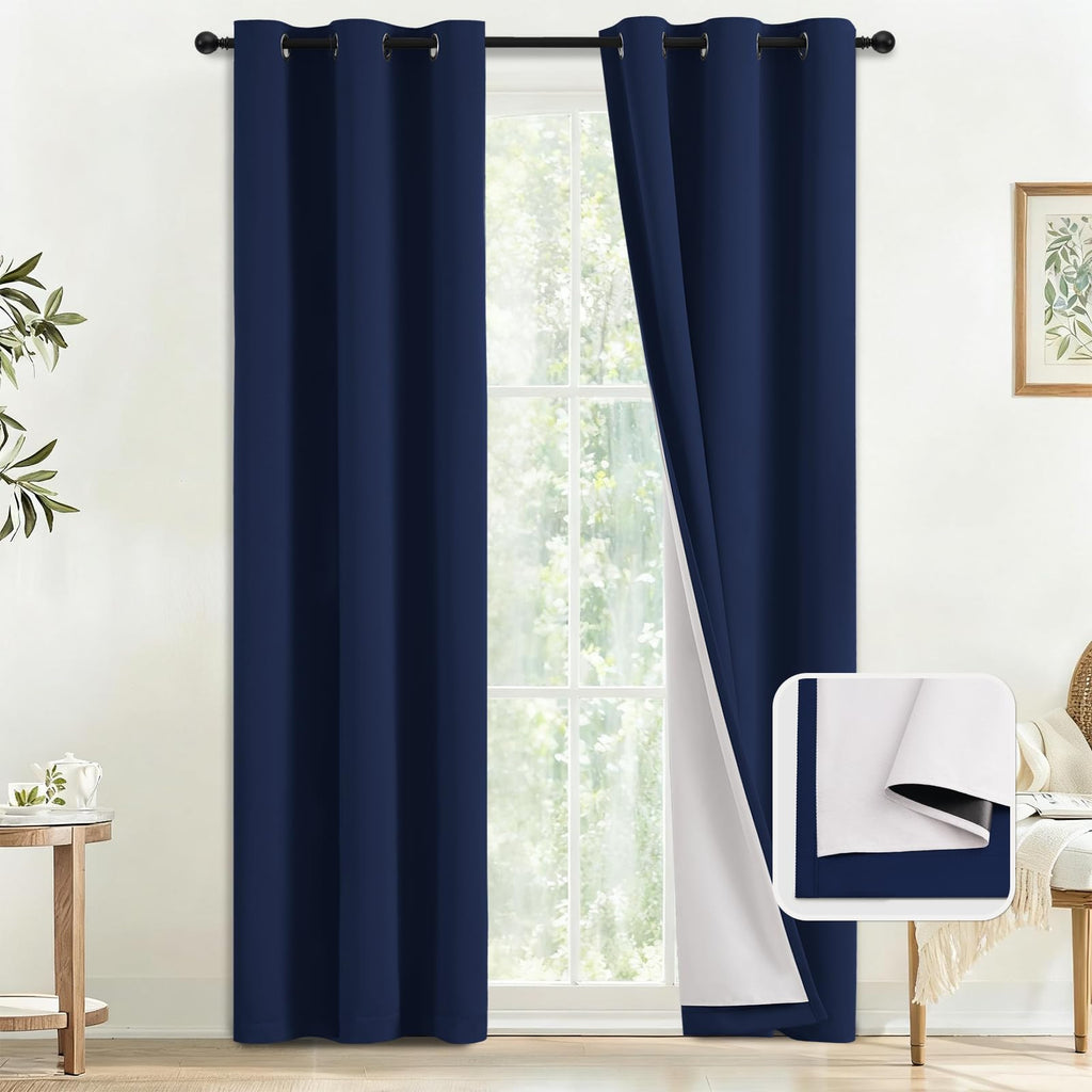 COSVIYA Grommet Blackout Room Darkening Navy Blue Curtains 84 inch Length