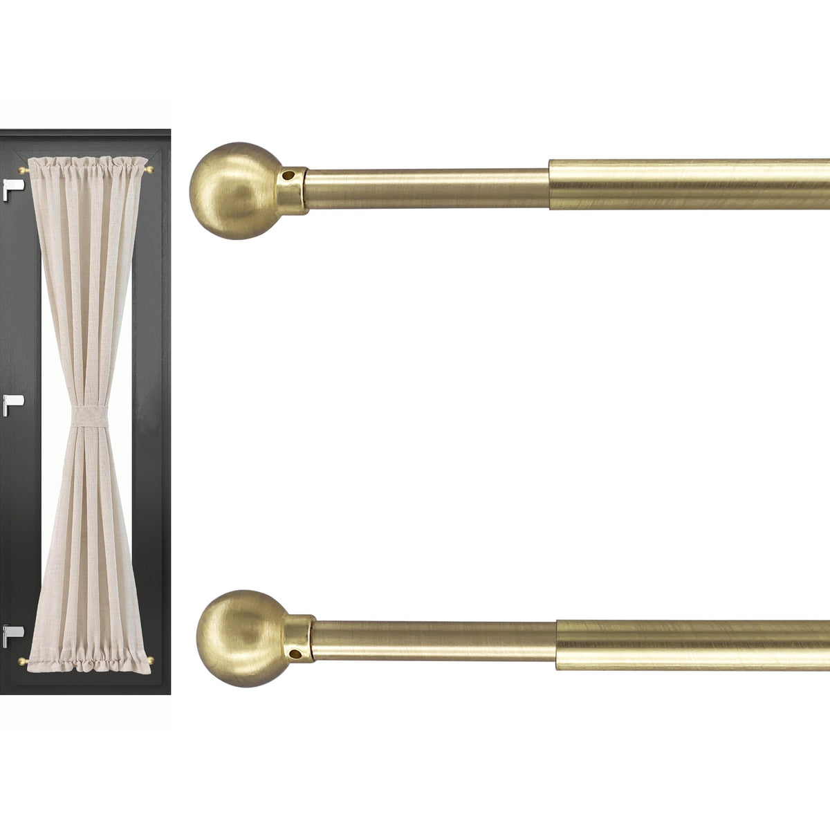 ARNORX 3/8" French Door Curtain Rod, 16-28" Adjustable, Brass Brushed