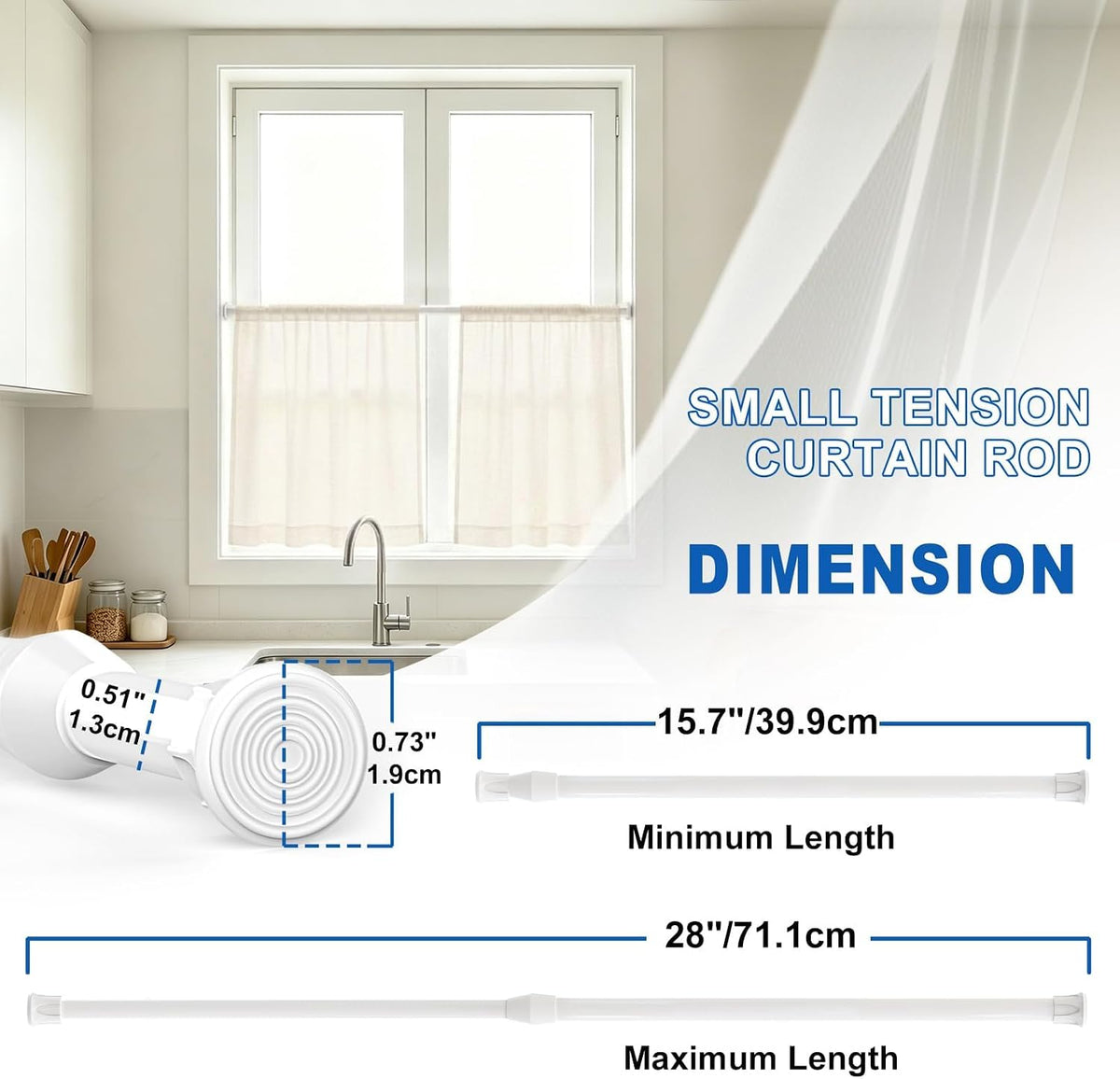 2 Pack Small Tension Curtain Rod, Short Adjustable Extendable