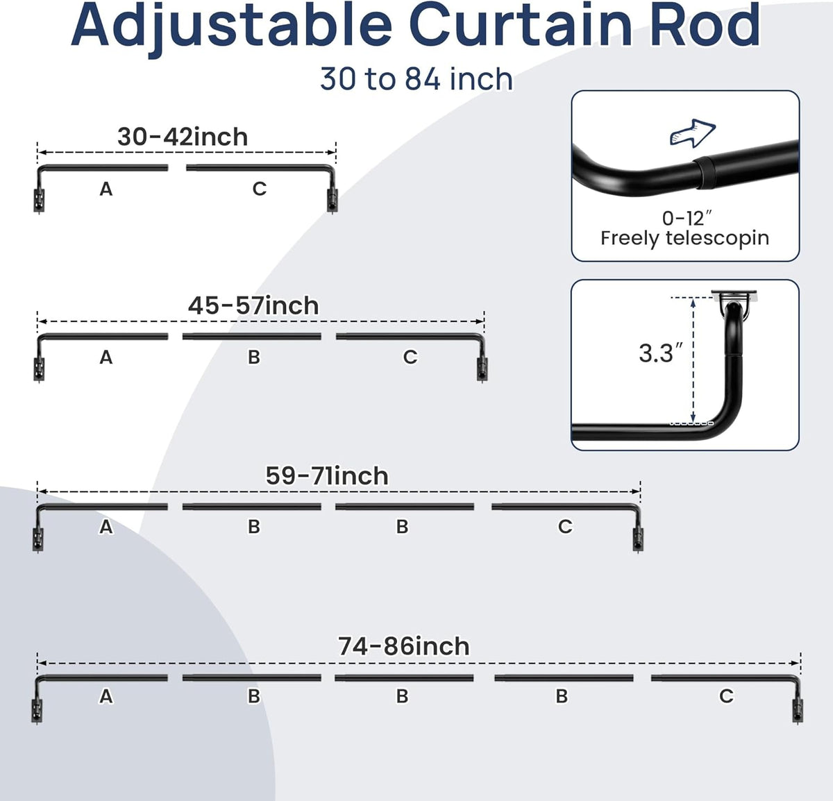 ENJOYBASICS 30-86" Wrap Around Curtain Rod, Quick Curtain Change, Black