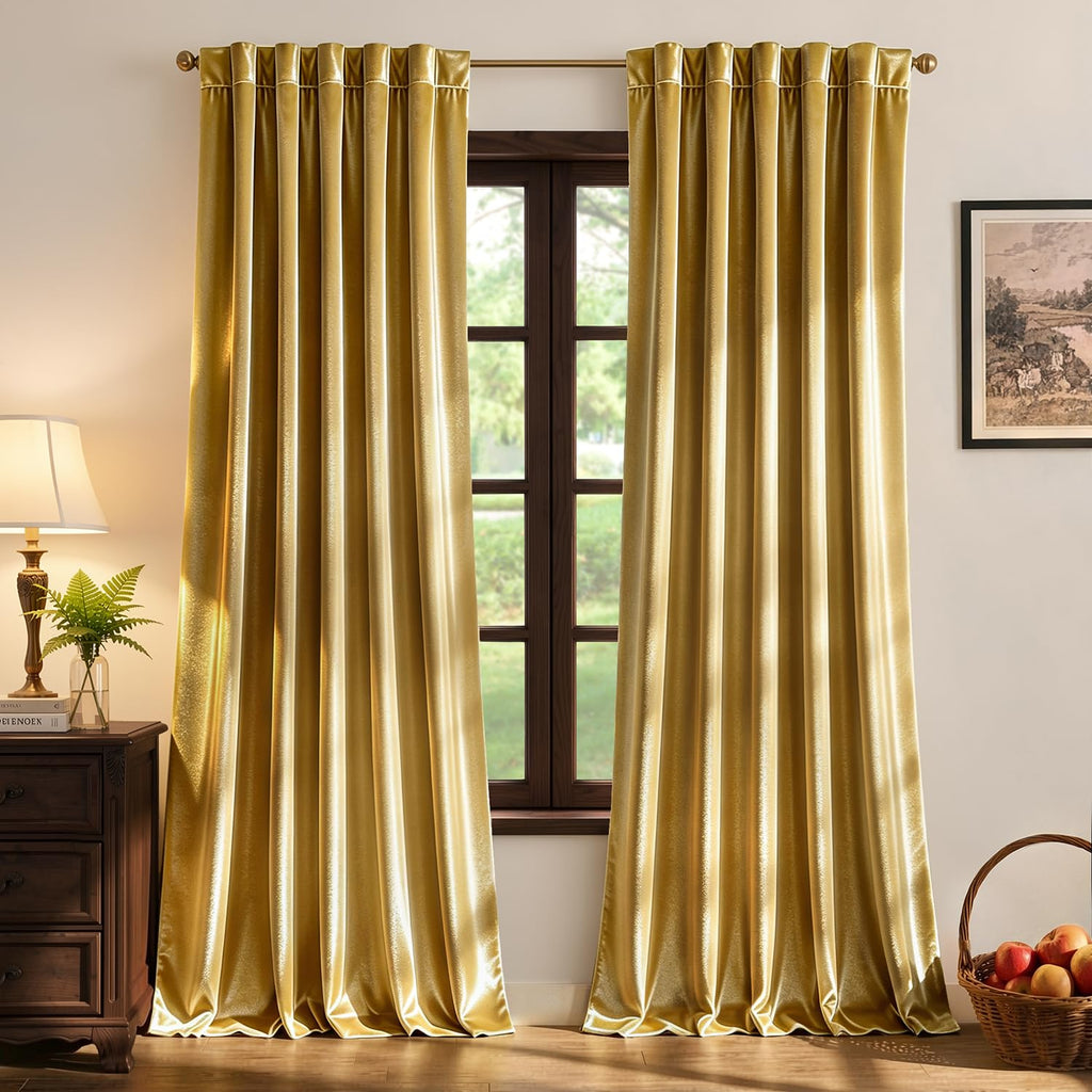 MIULEE Gold Velvet Curtains 52x84 inches Luxury Blackout Curtains