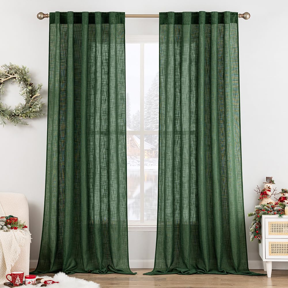 MIULEE Natural White Linen Curtains 52x96 Inch Long 2 Panels for Bedroom