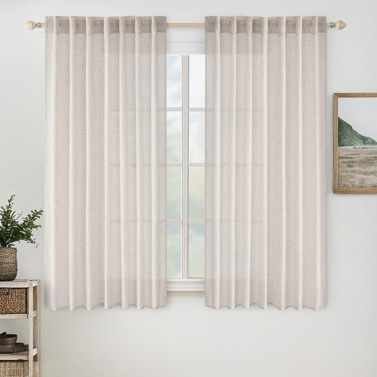 MIULEE Natural White Linen Curtains 52x96 Inch Long 2 Panels for Bedroom
