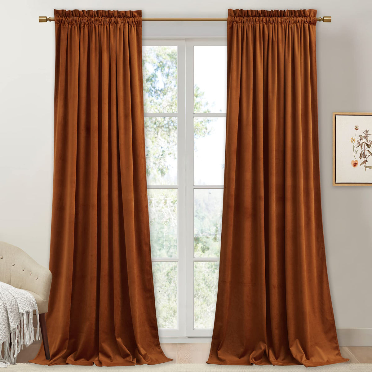 StangH Theater Red Velvet Curtains for Living Room Christmas Decor 2 Panels