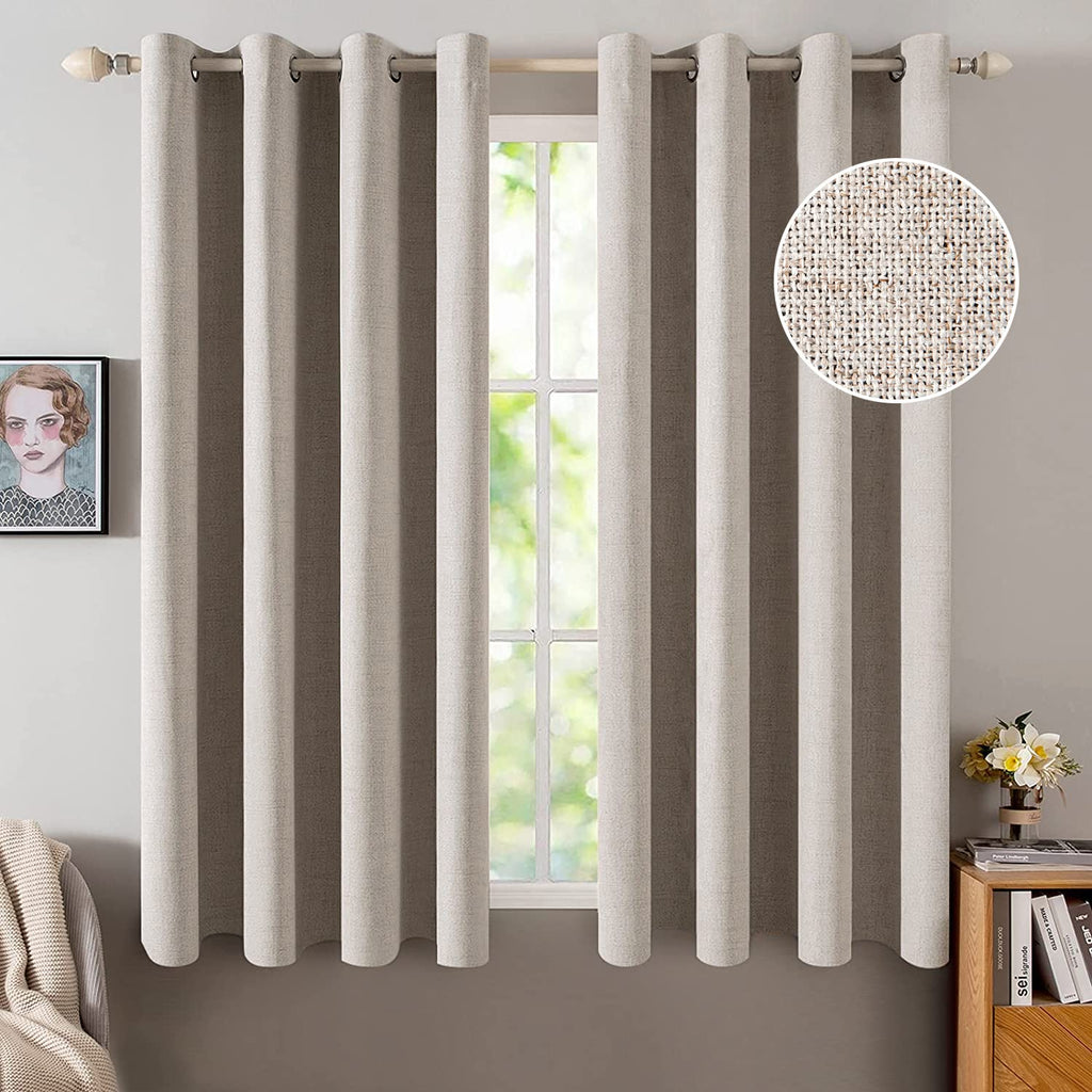 MIULEE 100% Blackout Linen Curtains for Bedroom 52x84 Inches Dusty Blue