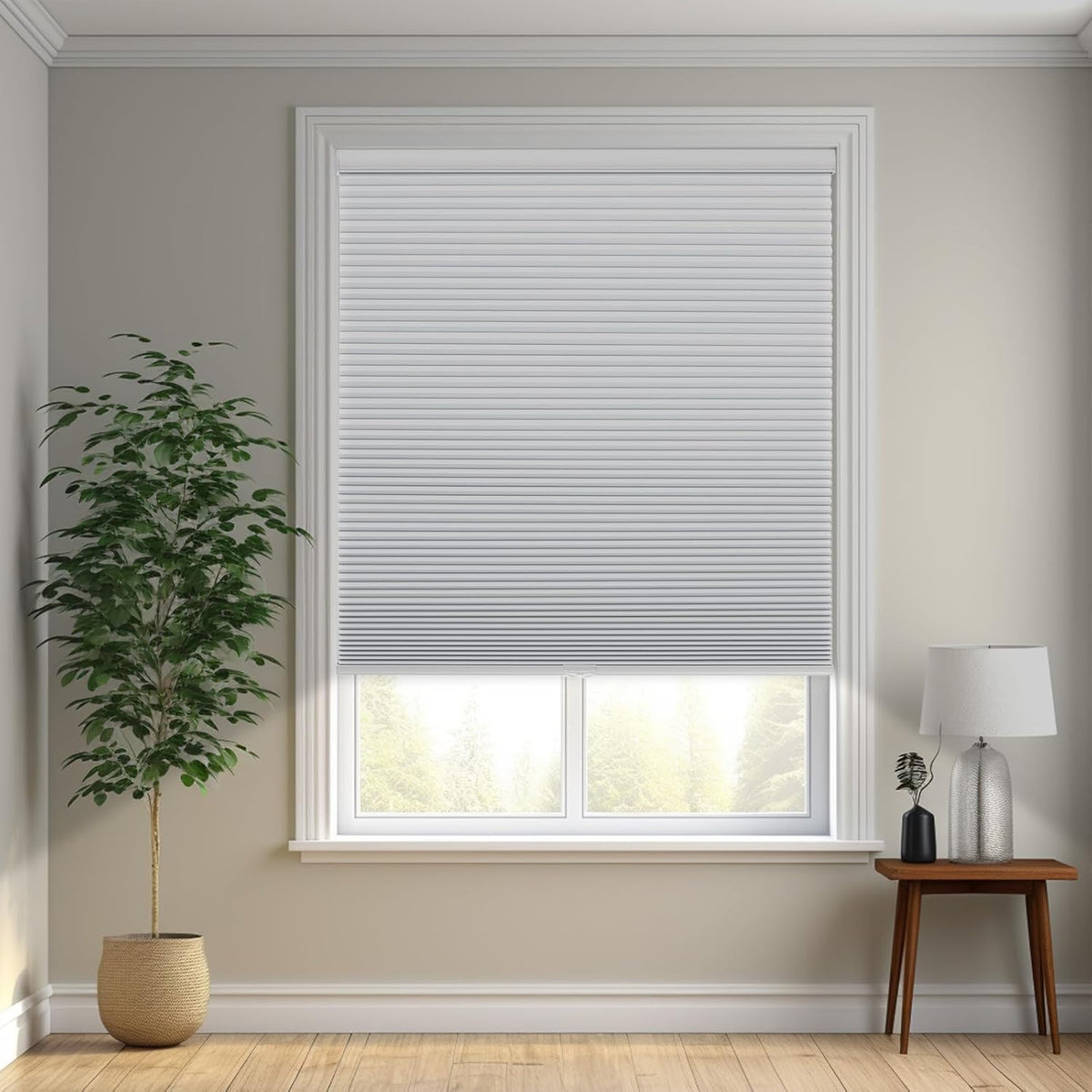 Changshade Cordless Cellular Shades,Blackout Honeycomb Shades for Windows,Pull Down Pleated Blinds,Easy to Install for Indoor Windows and French Doors,White(Blackout),Custom Size