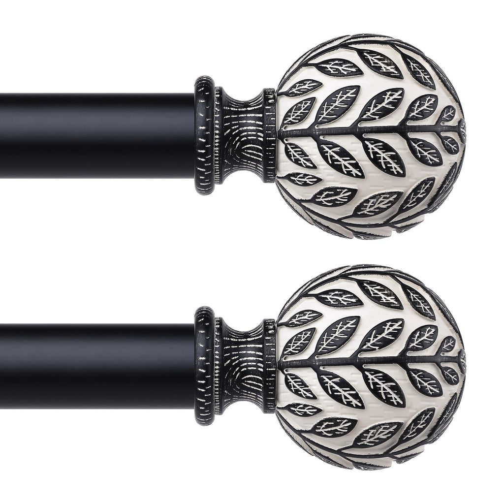 Curtain Rod 36-122 Inch, Boho Wood 1 Inch Curtain Rods for Windows
