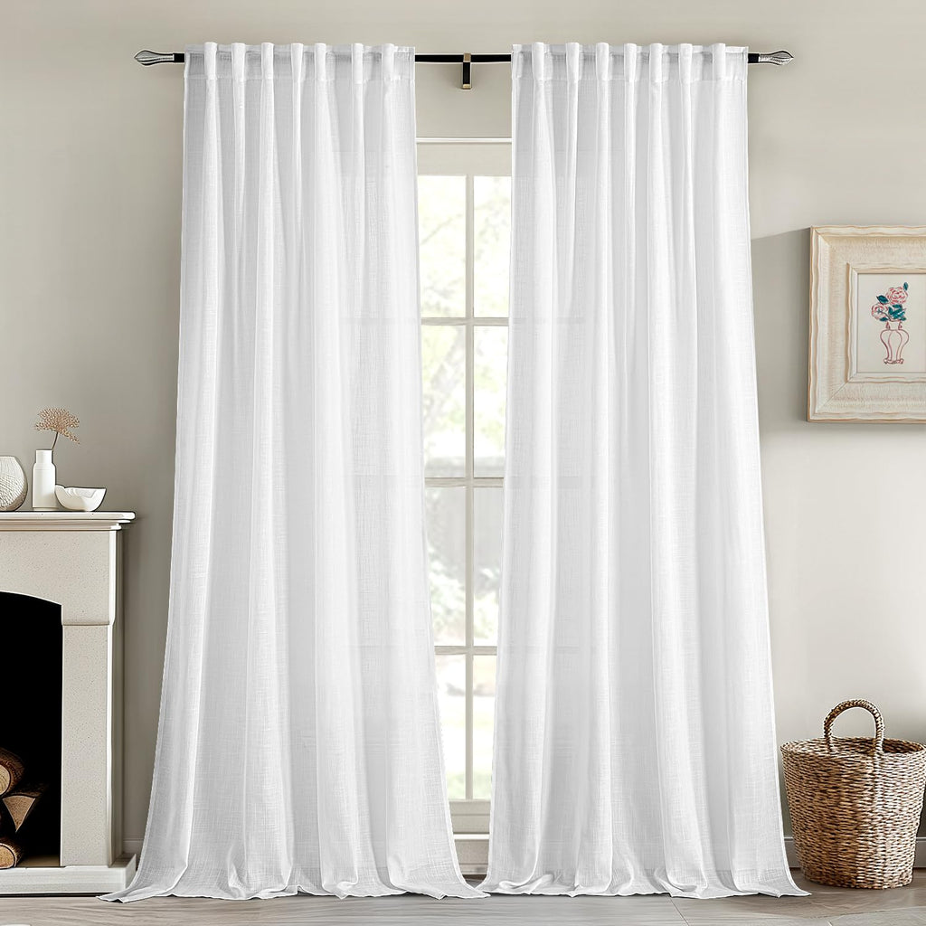 MIULEE Natural White Linen Curtains 52x96 Inch Long 2 Panels for Bedroom
