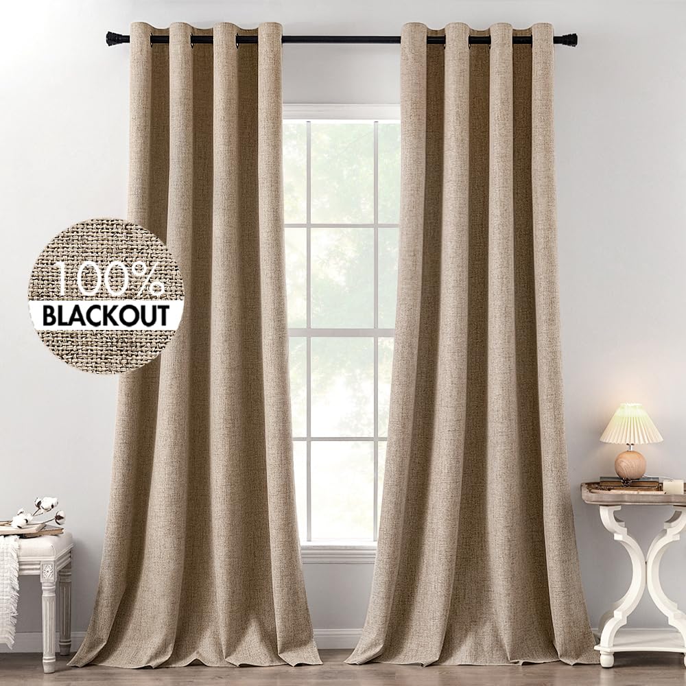 MIULEE 100% Blackout Linen Curtains for Bedroom 52x84 Inches Dusty Blue