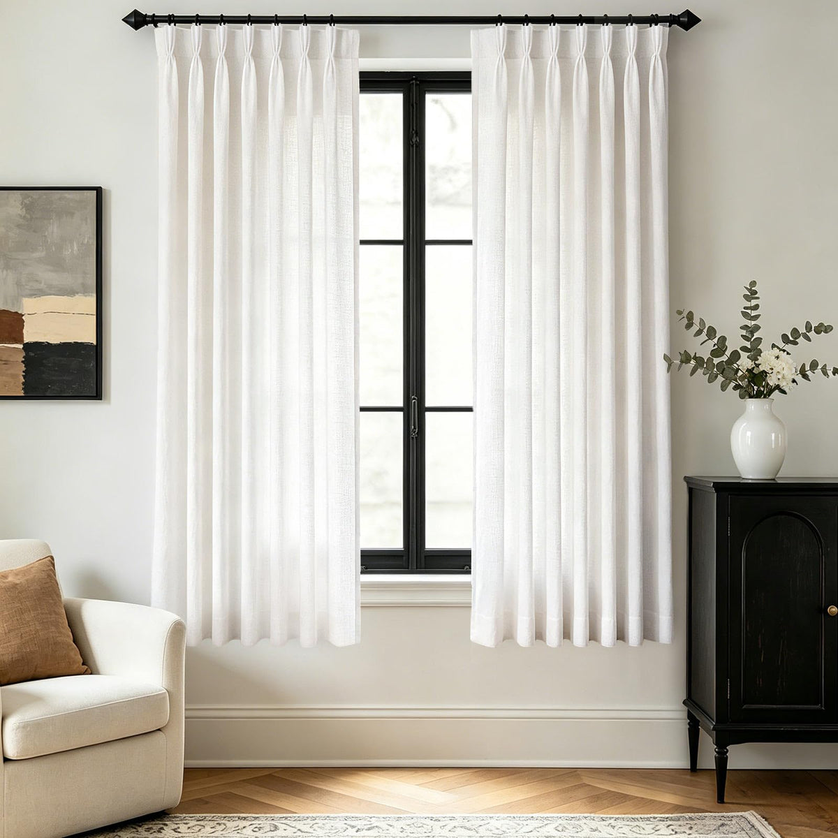 Beige Pinch Pleated Linen Curtains 108 inch Length 2 Panels for Living Room Light Filtering Triple Pleat Curtain Memory Trained FarmhouseNeutral Earthy Thick Flax Linen Drapes 108 inch Long Apricot