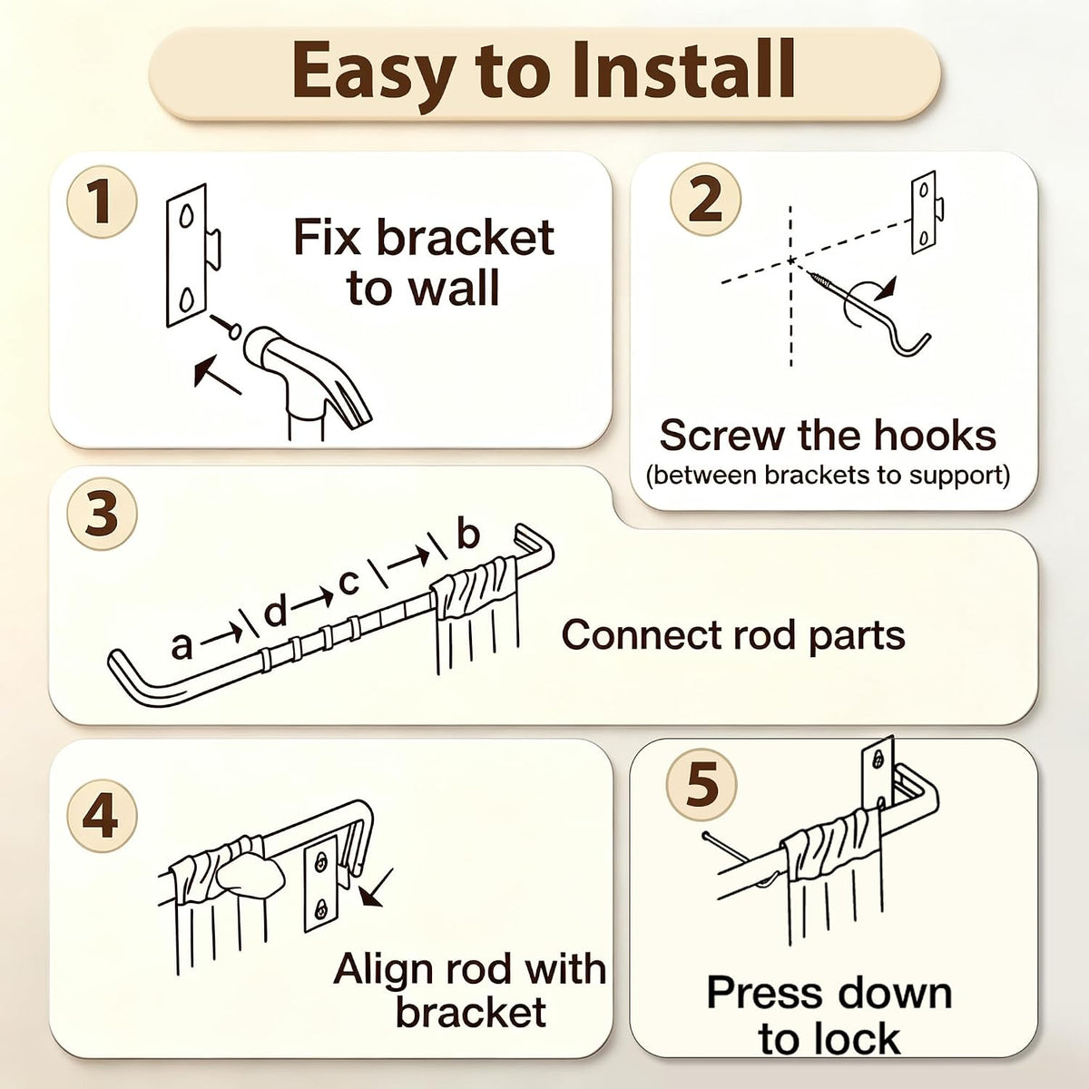 Yafa Home Fashion Heavy Duty Single Standard Adjustable Curtain Rod Hardware Included, Projection distance from the wall 2.5 inches(White, 26"-48")