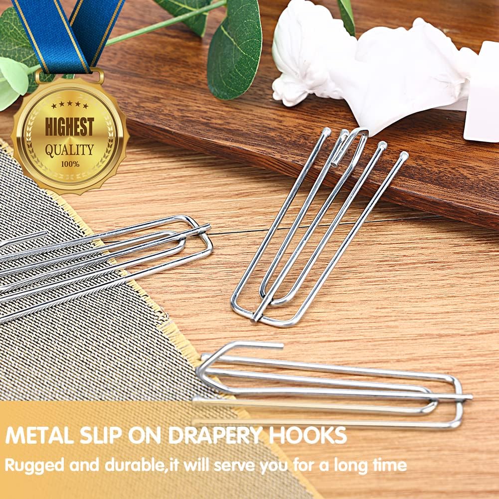 60PCS Stainless Steel Drapery Hook and Pin for Pleated Drapes 4 Prongs Pinch Pleat Clips Traverse Pleater 4 End Curtain Hangers for Window Door Bathroom Curtain