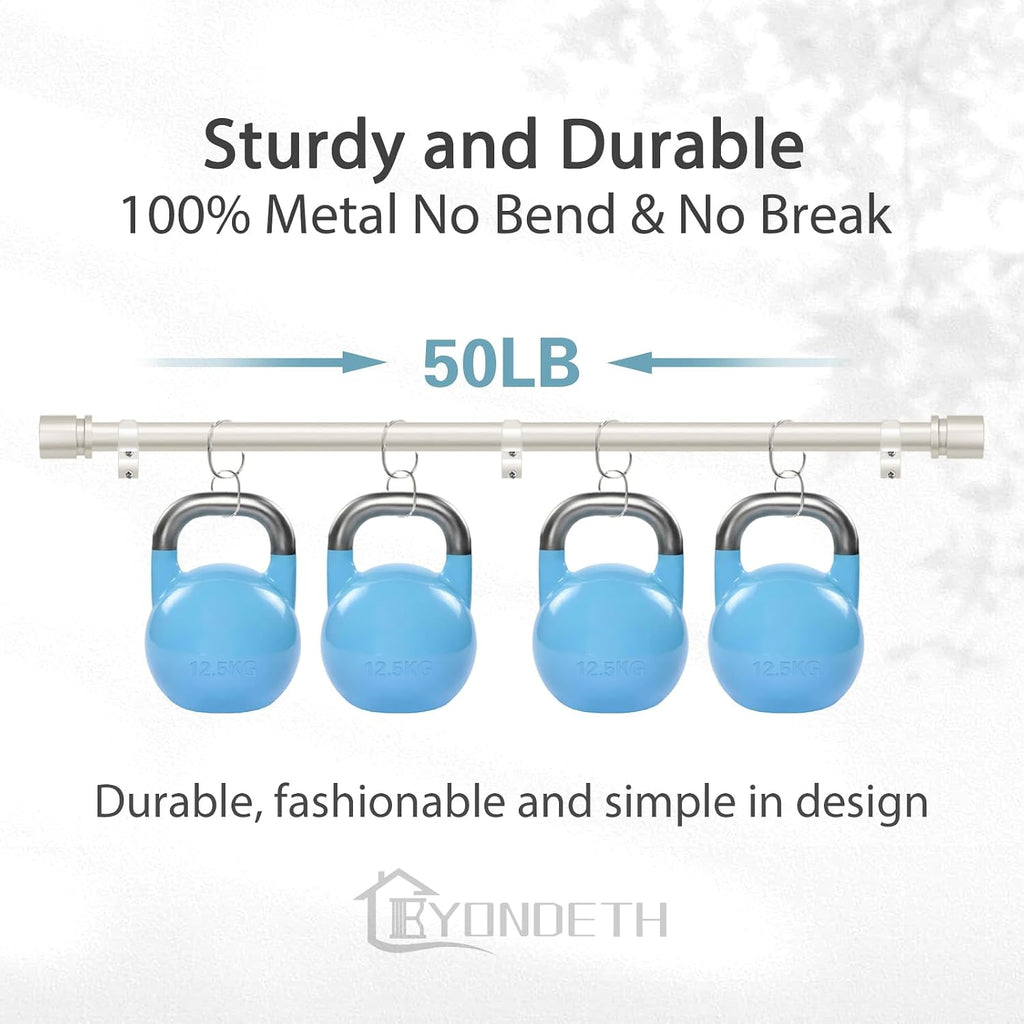 Byondeth Curtain Rods for Windows 16 to 88 Inches Adjustable Length 1 Inch Diameter Window Curtain Rod with Aluminium End Cap, Brushed Nickel