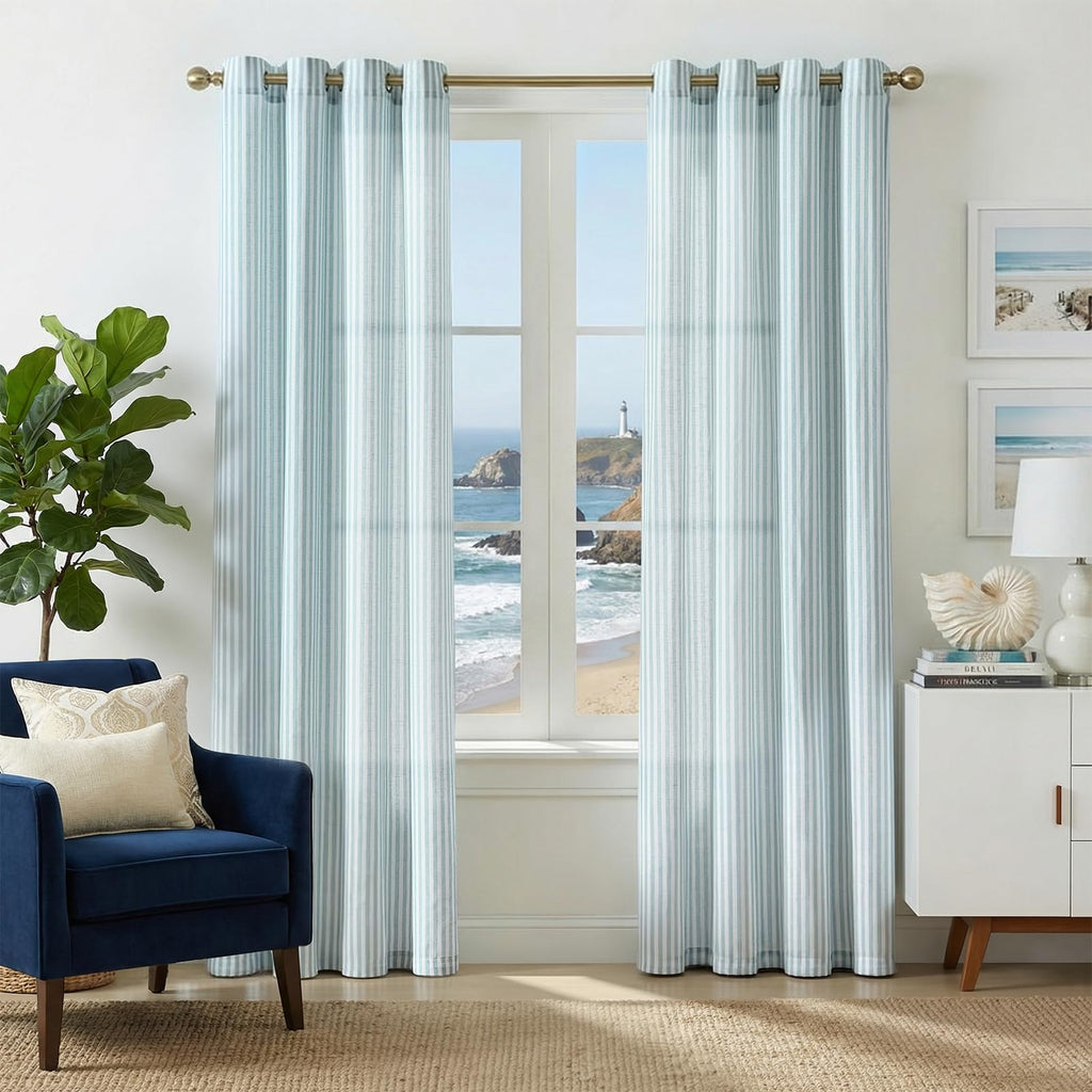 jinchan Linen Curtains 84 Inch Taupe Stripe on Linen Grommet 2 Panels