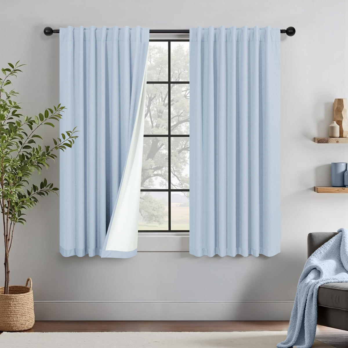 Natural Linen Back Tab Blackout Curtains & Drapes 96 Inch Long for Bedroom Livingroom Farmhouse Curtain 2 Panel Neutral Cute Black Out Room Darkening Thermal Insulated 8ft Pleated Window Curtain Cream