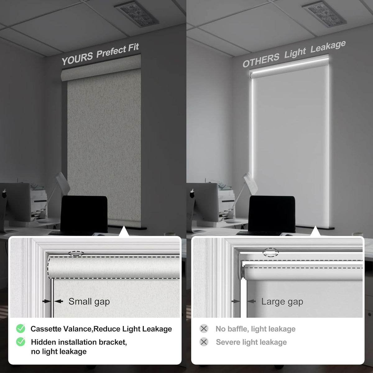 Boolegon Blackout Roller Shades for Windows, Light Beige, Custom Size