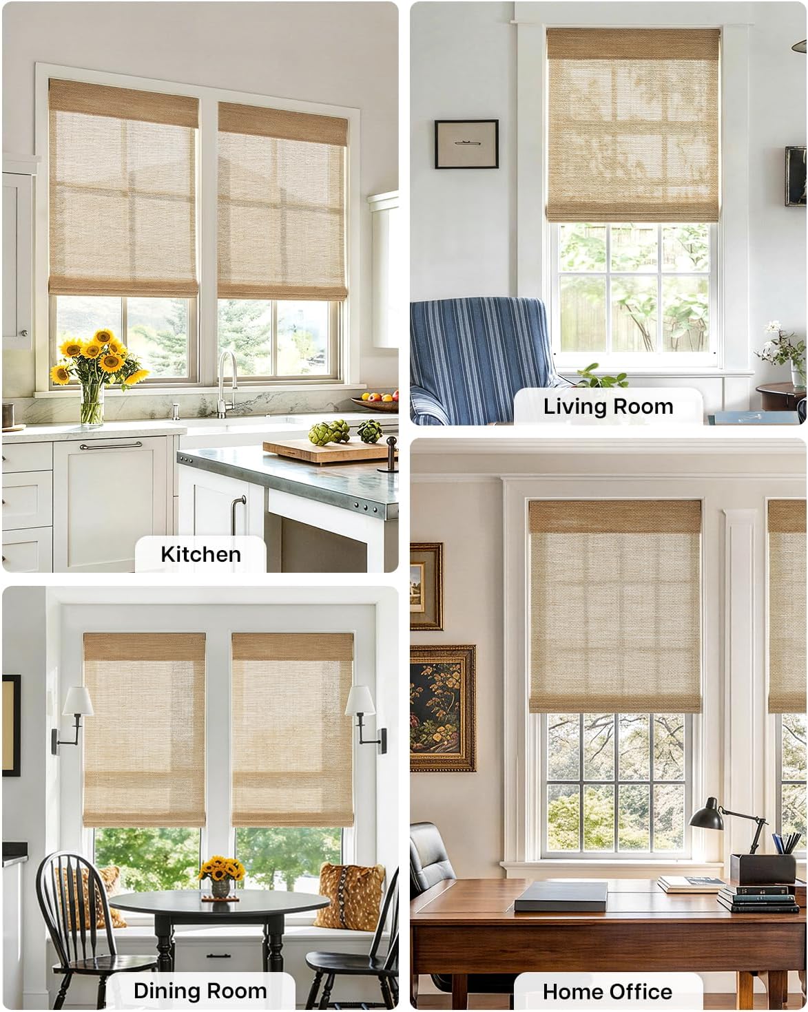 LazBlinds No Drill Bamboo Roman Shades, 22" W x 48" H, Star-Brown