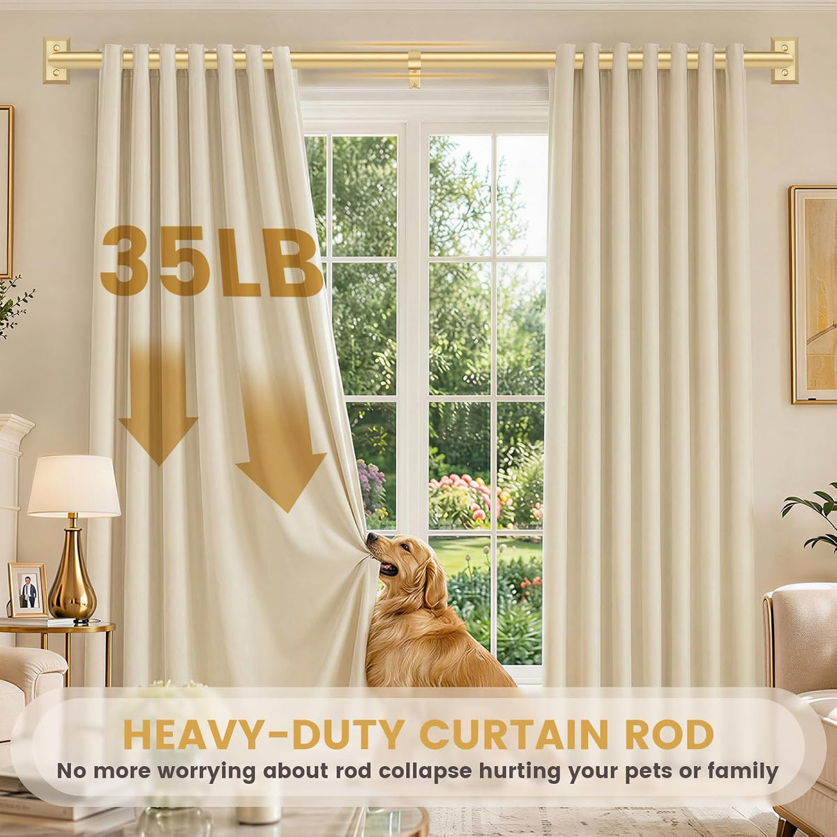 TANGWIN Wrap Around Blackout Curtain Rods,1" Heavy Duty Adjust 48-90",Gold