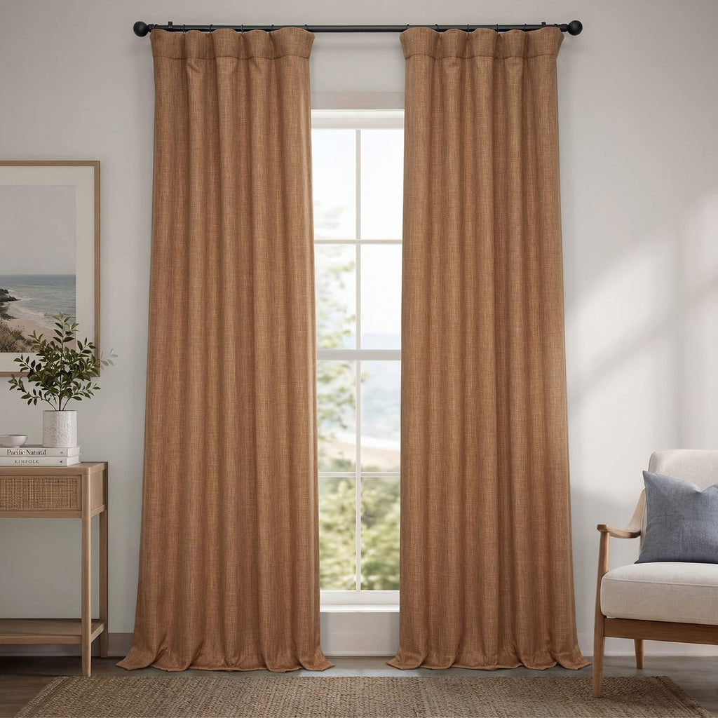 Faux Linen Curtains for Living Room (1 Panel) - 50W X 108L, Birch Taupe