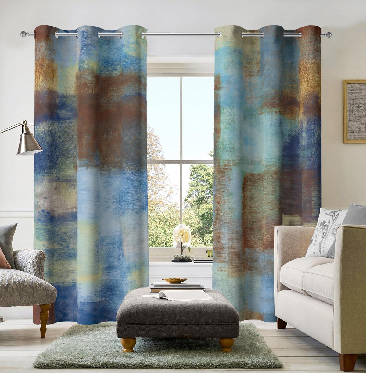 Burnt Orange Abstract Curtains for Living Room Bedroom, 52W x 84L, 2 Panels