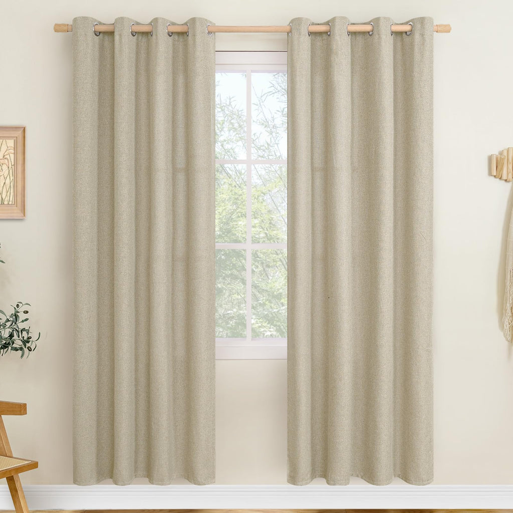 LAMIT 90 Inch Long Oatmeal Linen Curtains for Living Room 2 Panels