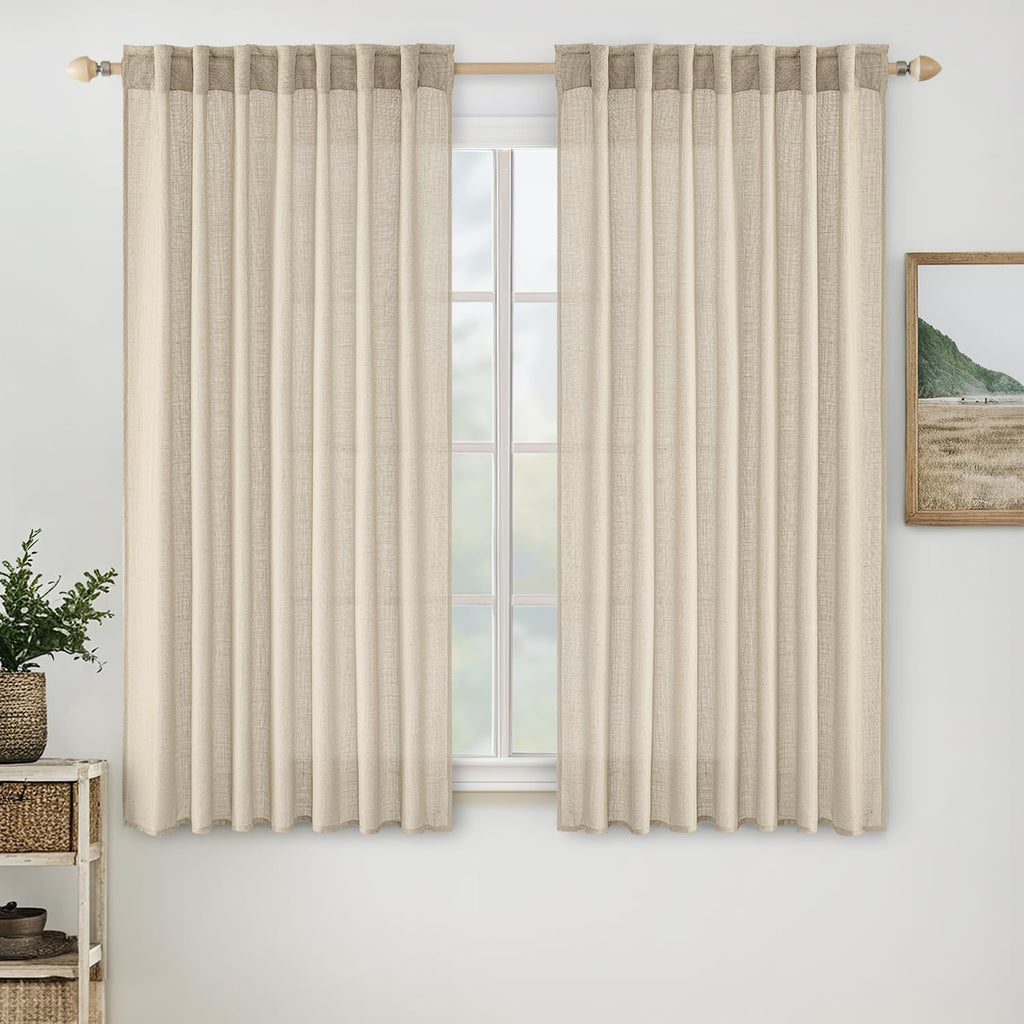 MIULEE Taupe Linen Curtains 52x84 Inch Length for Bedroom and Living Room