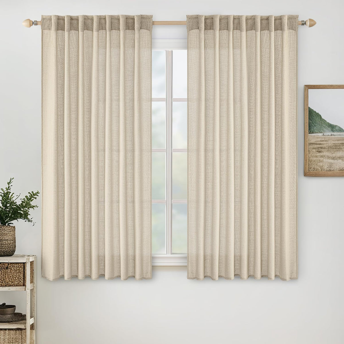 MIULEE Taupe Linen Curtains 52x84 Inch Length for Bedroom and Living Room
