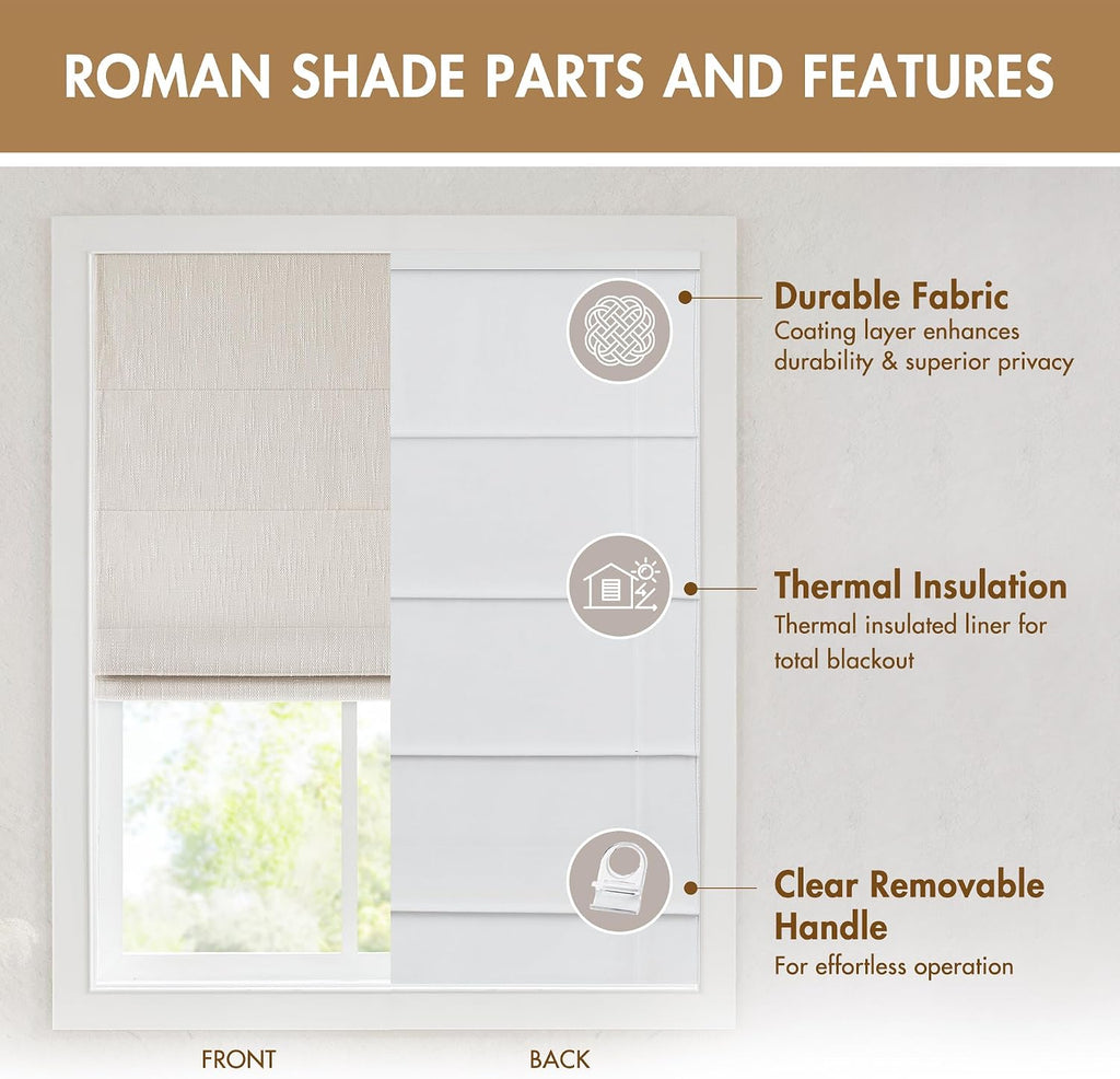 Madison Park Roman Shade, Blackout Blinds Thermal Insulated, 35x64 Linen