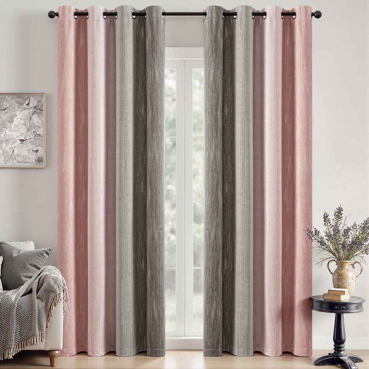 MIULEE Navy Blue and Greyish White Ombre Blackout Curtains 52Wx84L Set of 2