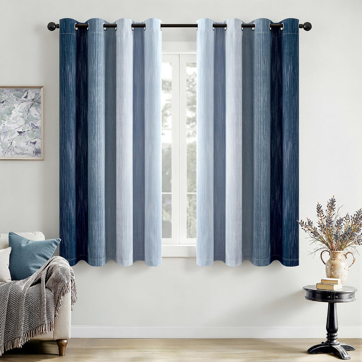 MIULEE Navy Blue and Greyish White Ombre Blackout Curtains 52Wx84L Set of 2