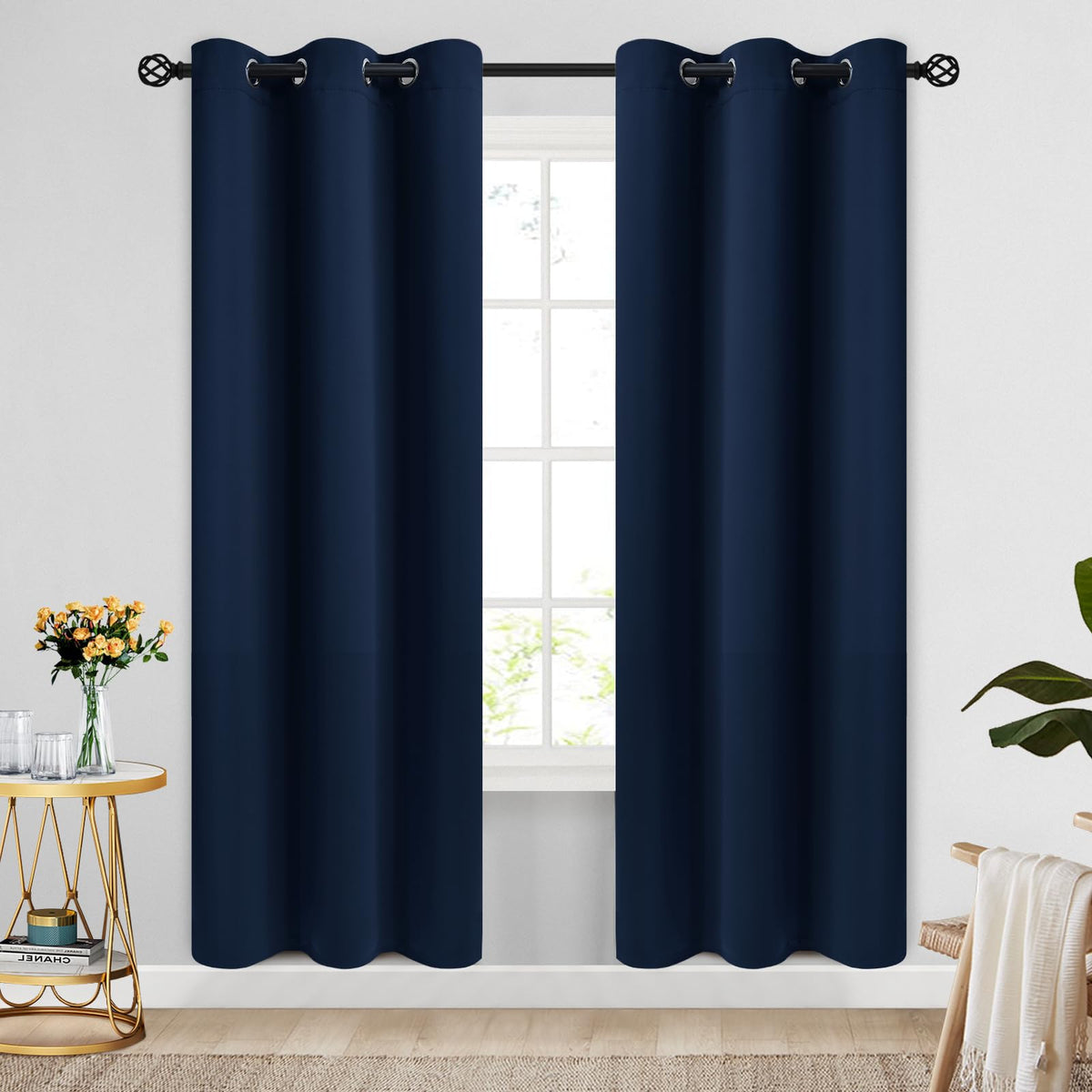 COSVIYA Grommet Blackout Room Darkening Navy Blue Curtains 84 inch Length