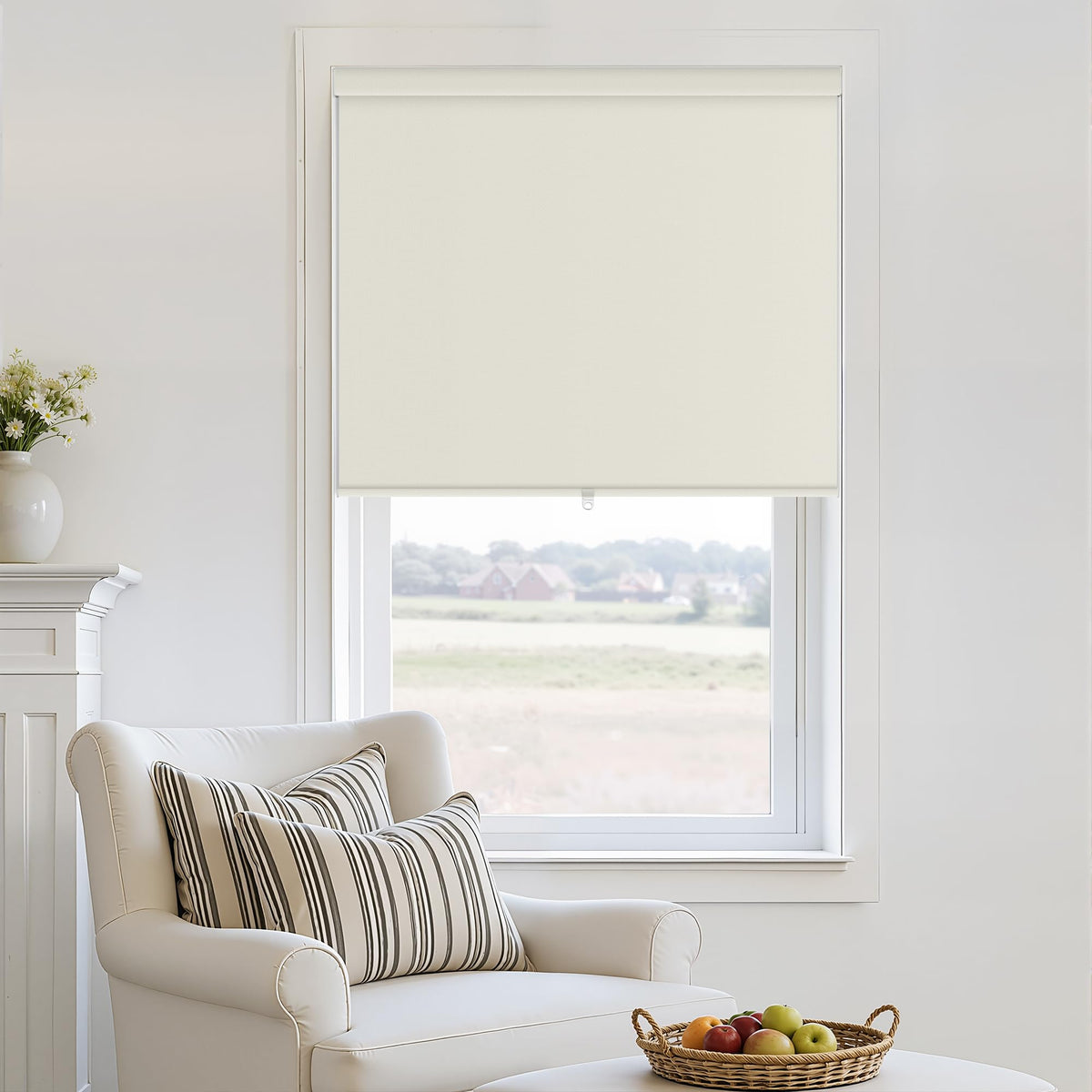 Extra Wide Beige Roller Shades 100% Blackout Blinds for Large Window Bedroom Living Room Dining Free-Stop Cordless Thermal Insulated Black Out Shades with Valance, Room Darkening Blinds Oatmeal,72x72