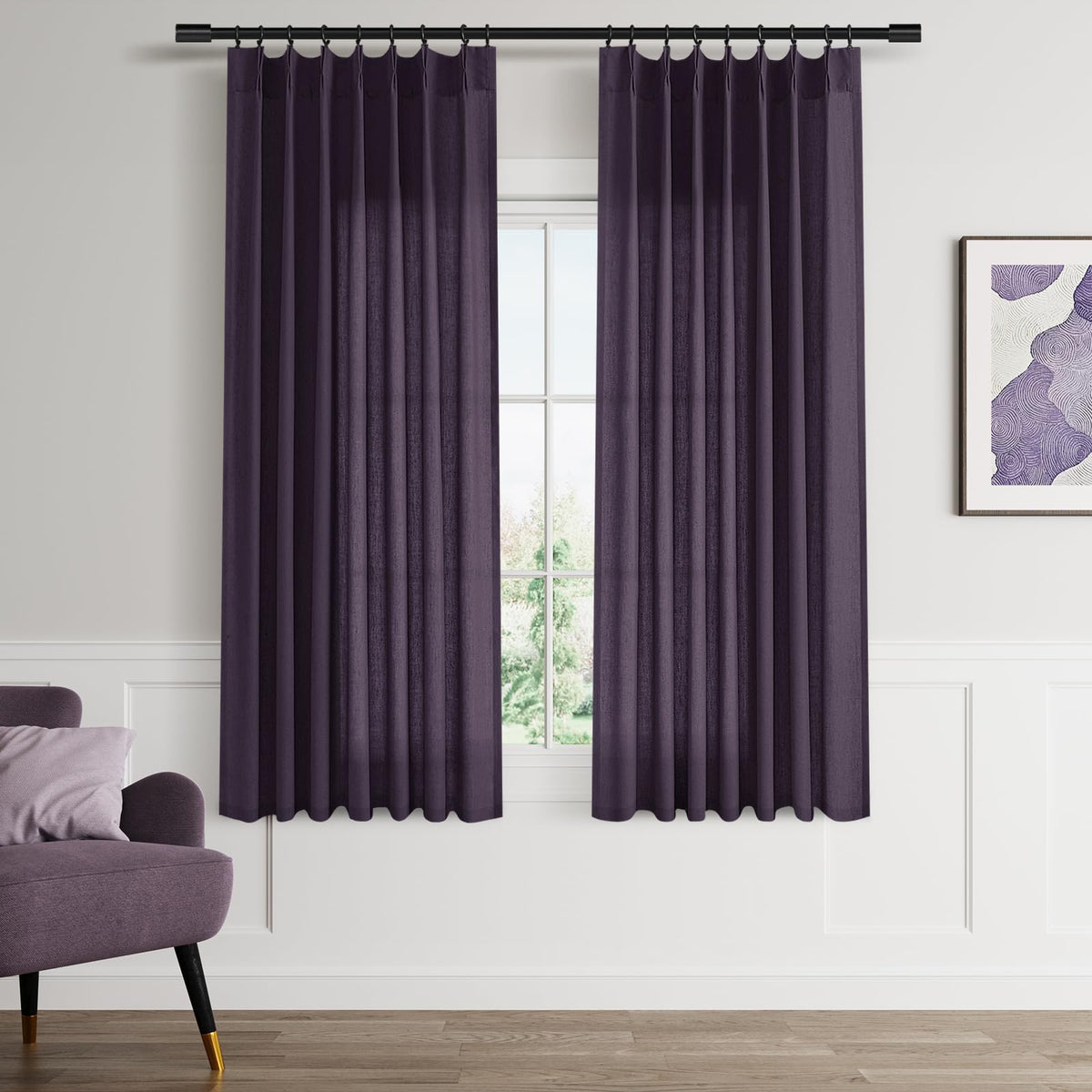 Aersas Linen Pinch Pleated Curtains 84 Inch Length 2 Panels Set for Living Room Cream Semi Sheer Window Curtain for Bedroom Boho Farmhouse Neutral Back Tab Drape Decor with Hooks, Natural Beige Ivory