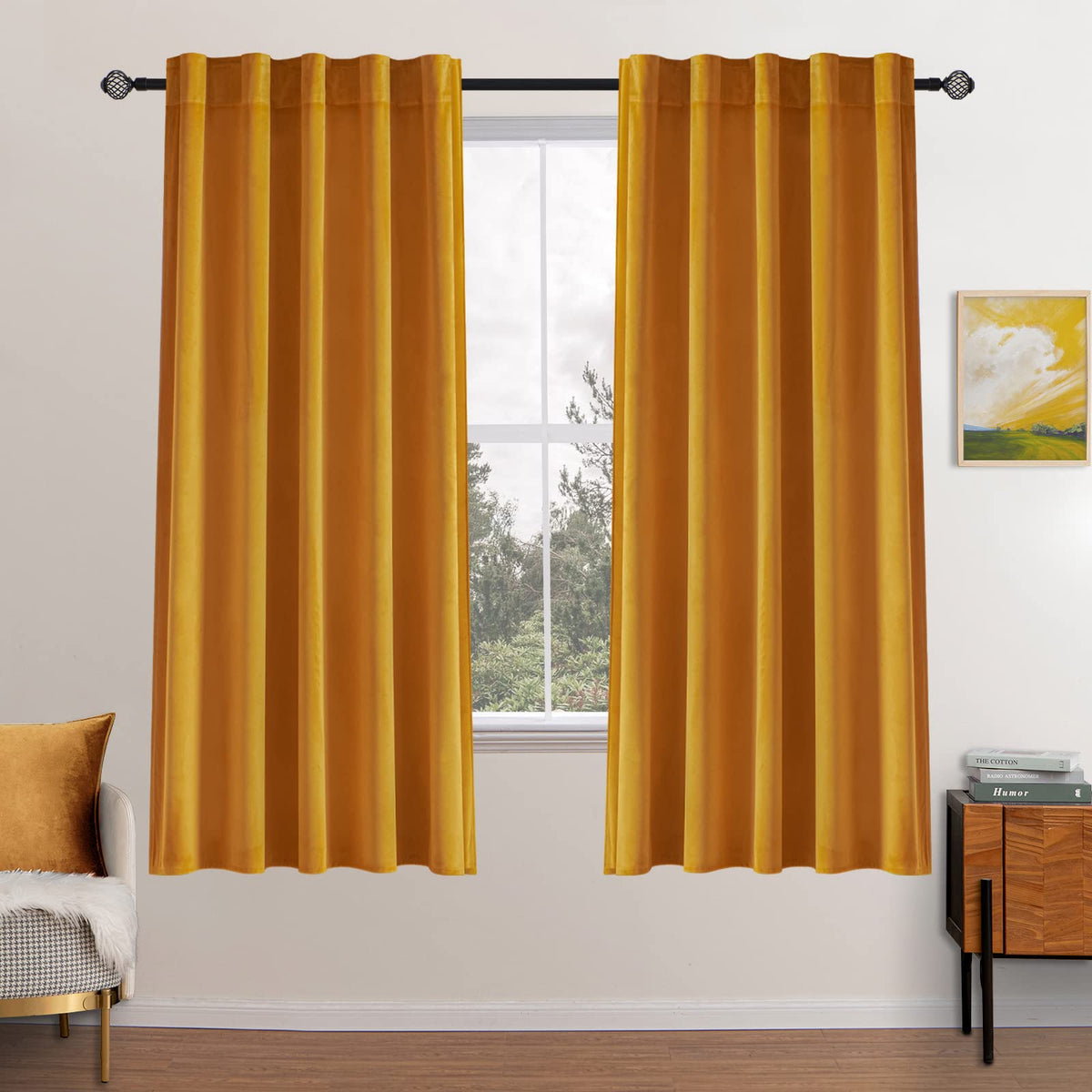 MIULEE Gold Velvet Curtains 52x84 inches Luxury Blackout Curtains