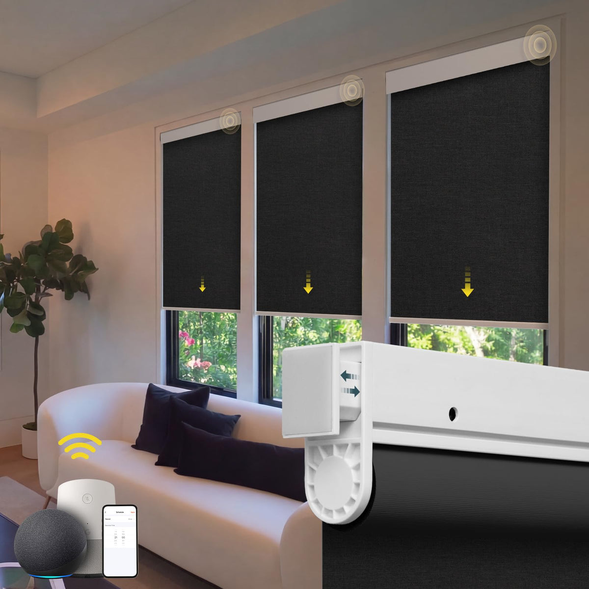 Motorized Blinds No Drill Automatic Blinds for Windows Cordless Roller Shades Electric Blinds with Remote Control Smart Blinds (White, 34.5 x 72)