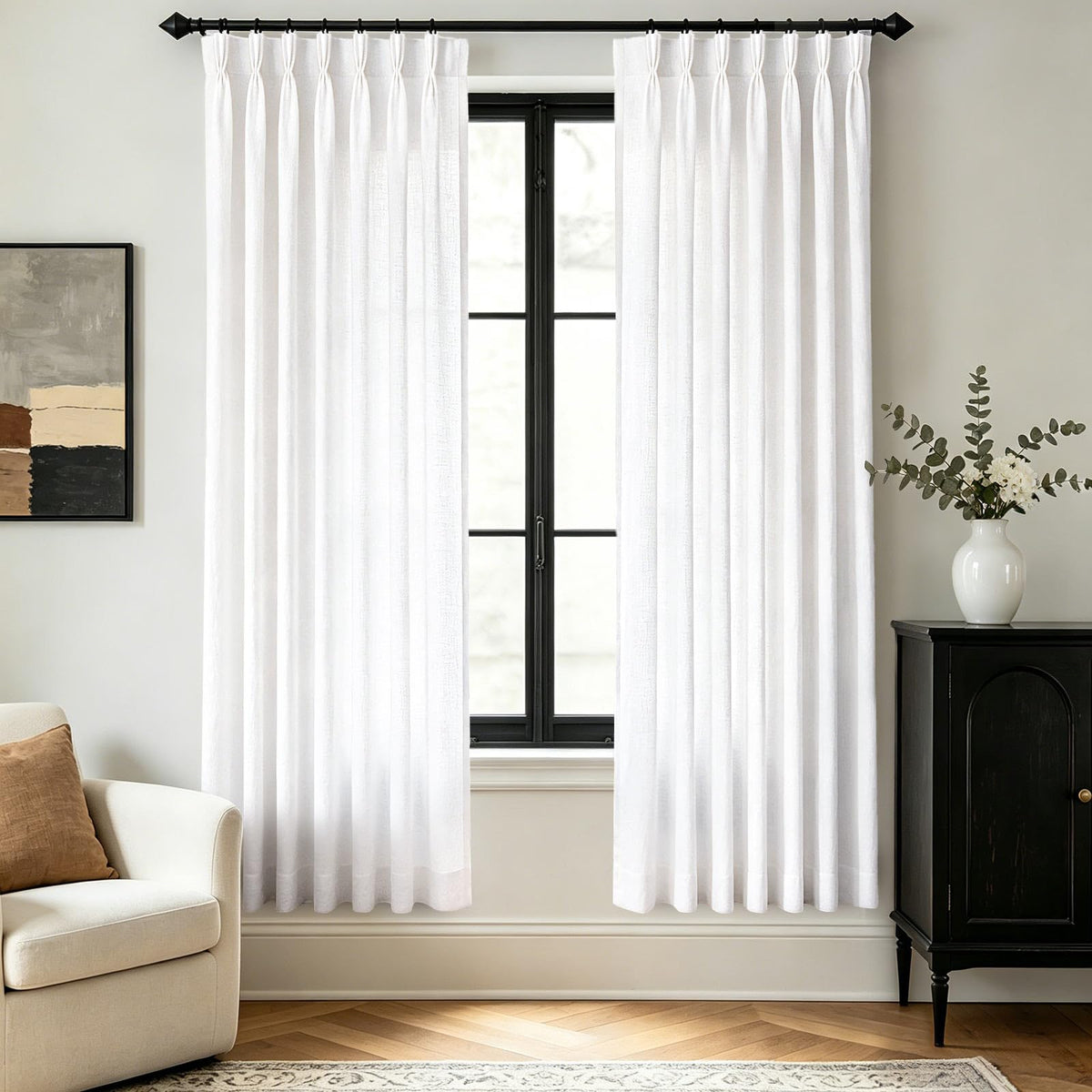 Beige Pinch Pleated Linen Curtains 108 inch Length 2 Panels for Living Room Light Filtering Triple Pleat Curtain Memory Trained FarmhouseNeutral Earthy Thick Flax Linen Drapes 108 inch Long Apricot