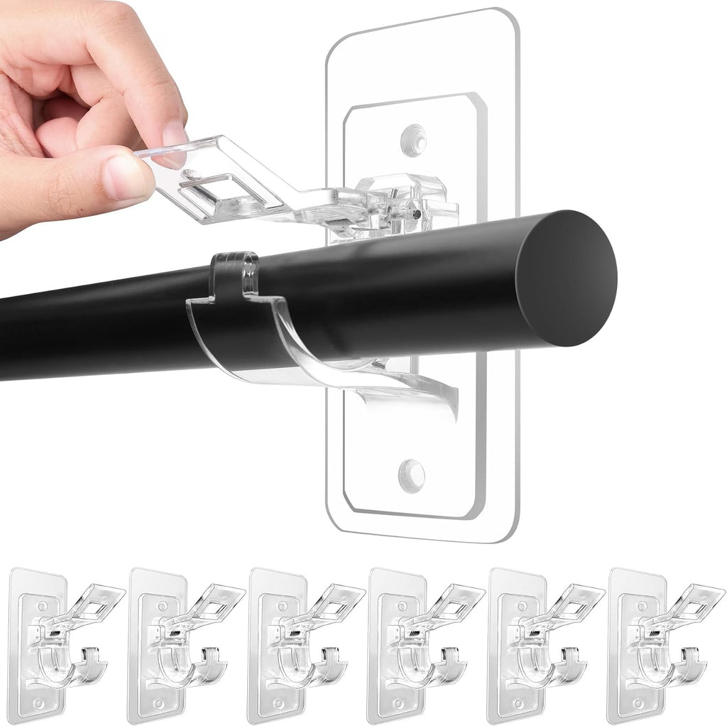 Antimbee No-Drill Curtain Rod Holders Brackets, 6-Pack, Self Adhesive-20lbs