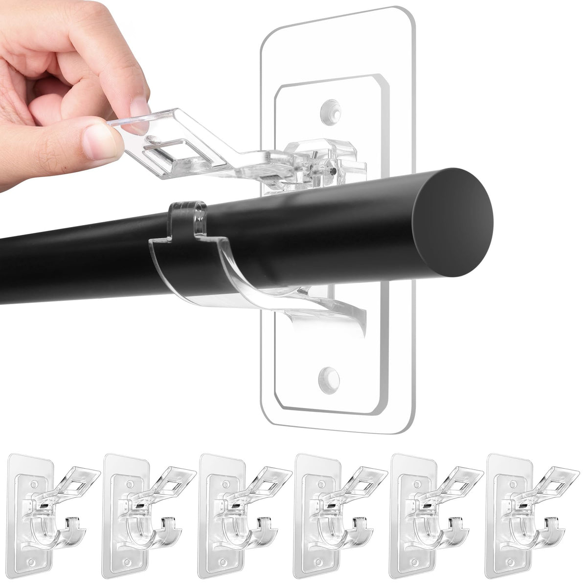 Antimbee No-Drill Curtain Rod Holders Brackets, 6-Pack, Self Adhesive-20lbs