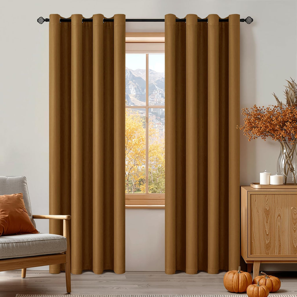 MIULEE Olive Blackout Bedroom Curtains Drapes 84 Inch Long 52"x84"