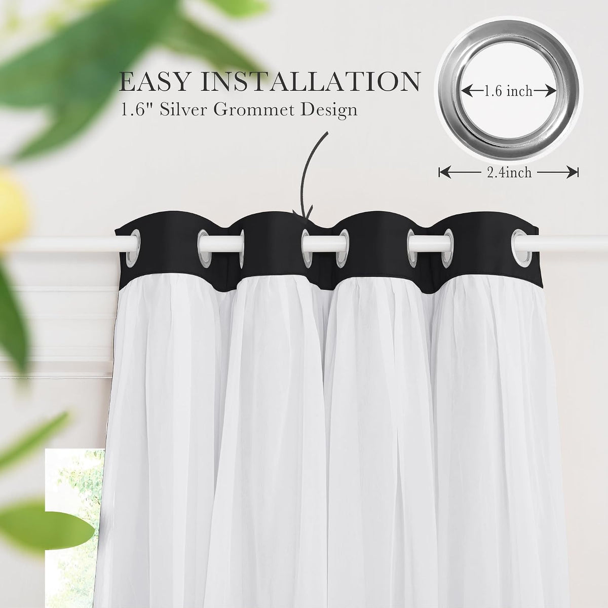 PONY DANCE Black Blackout Curtains for Bedroom, 52 W x 84 L, Set of 2