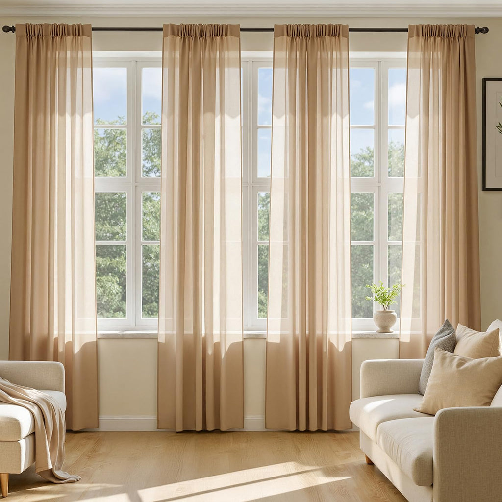 MIULEE Beige Sheer Curtains 84 Inches Long 4 Panels 42 x 84 Inches
